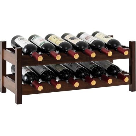 COSTWAY Casier à Bouteilles pour 12 Bouteilles, Range Bouteille à 2 Niveaux, Étagère à Vin en Bambou, pour Cuisine, Garde-Manger, Bar, 24 x 60,5 x 25 cm (Brun)