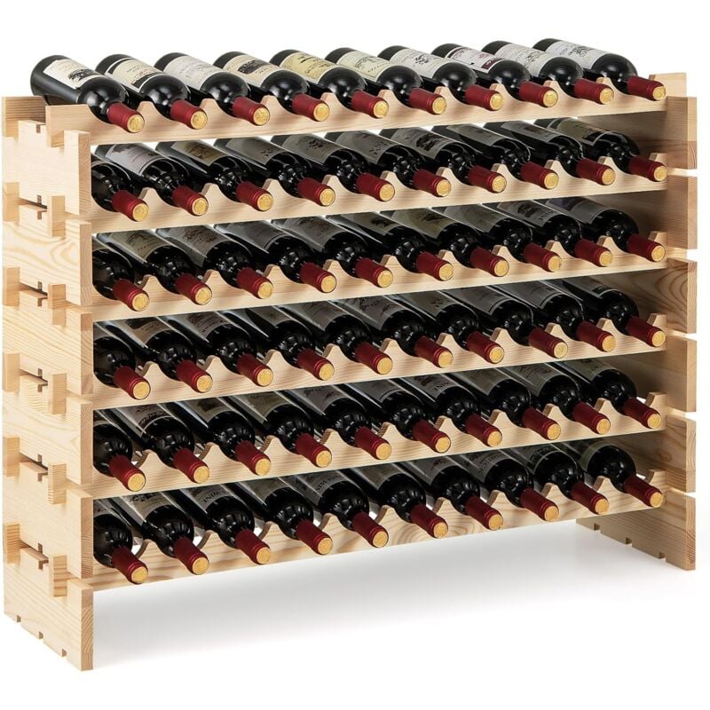 Costway - Casier à Bouteilles pour 60 Bouteilles, Étagère à Vin en Bois de Pin, Porte-Bouteilles à 6 Niveaux Modulable et Extensible, Range Bouteille