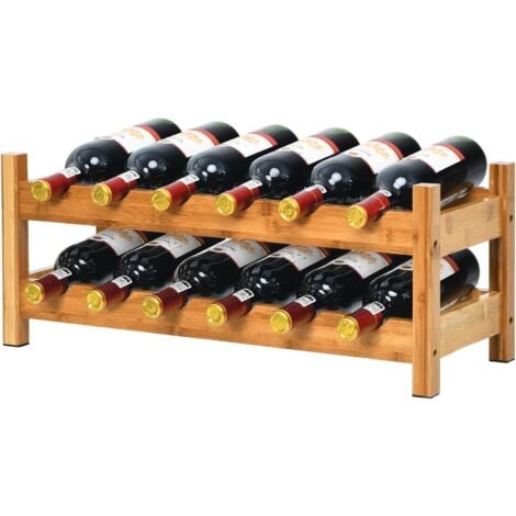 Casier à vin de 12 bouteilles, stockage du vin en bambou à 2 niveaux,  62x24x25 cm, pour cuisine/garde-manger/pub/cave à vin - Conforama