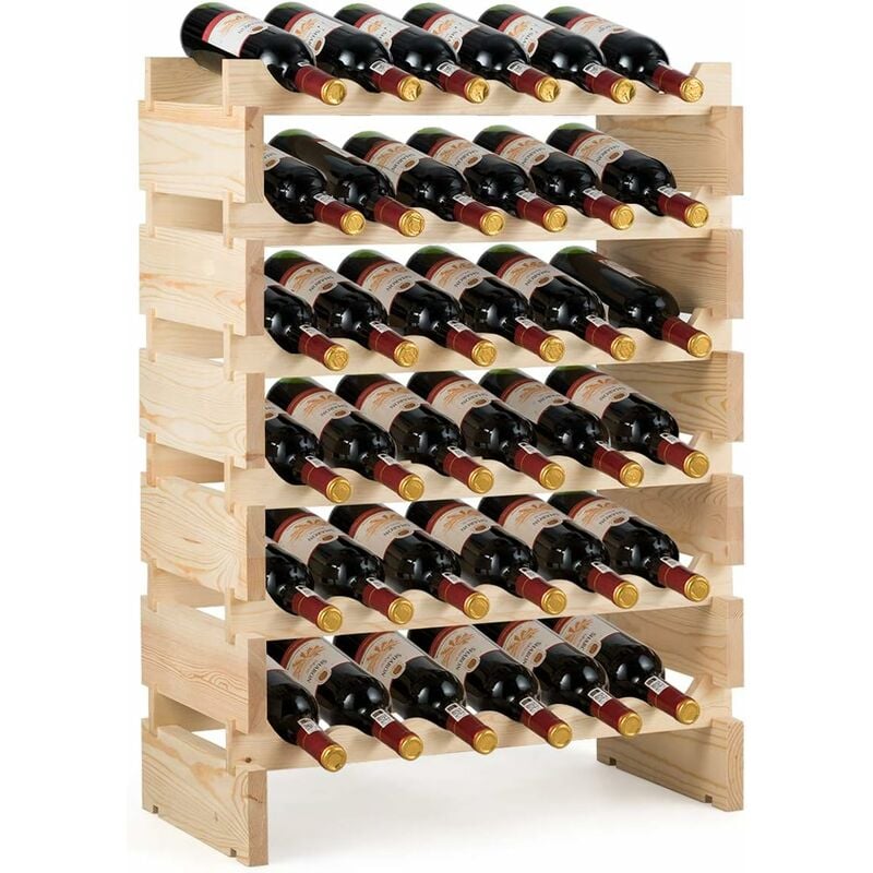 Costway - Casier à Vin de 36 Bouteilles, Stockage du Vin en Bois, Porte-vins et Etagère de Présentation à 6 Couches, 63,2 cm x 28 cm x 85,5 cm