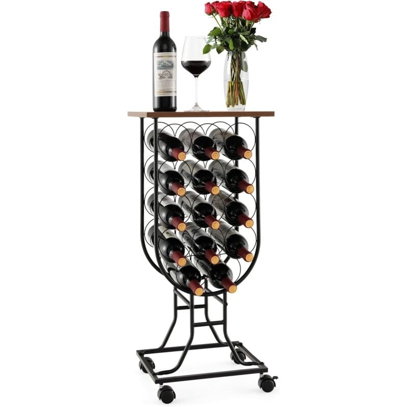 Costway - Casier à Vin pour 14 Bouteilles, Étagère à Vin avec Roues Amovibles et Verrouillables, Cadre en Métal Solide, Style Industriel, Support à