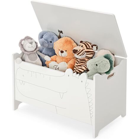 COSTWAY Cassapanca Contenitore per Bambini, Cassapanca Portagiochi in Legno con Coperchio Apribile, Baule Portagiocattoli per Cameretta dei Bambini, 60 x 33 x 37,5 cm, Bianco