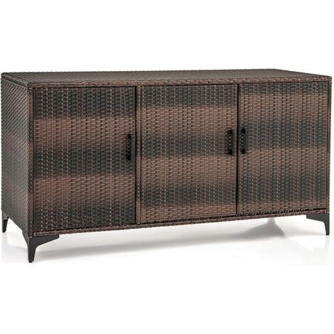 COSTWAY Cassapanca da Giardino in Rattan PE, 318 L, 3 Porte con Ripiani Rimovibili, Impermeabile, per Cuscini, Guanciali, Attrezzi e Accessori da Piscina, 135 x 50 x 70,5 cm (Marrone)