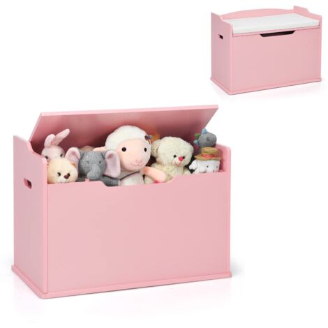 COSTWAY Cassapanca Portagiochi con Cuscino, Contenitore Porta Giochi in Legno, Cassa Panca per Bambini con Schienale e Cerniera di Sicurezza, per Cameretta, 74 x 39 x 52 cm (Rosa)