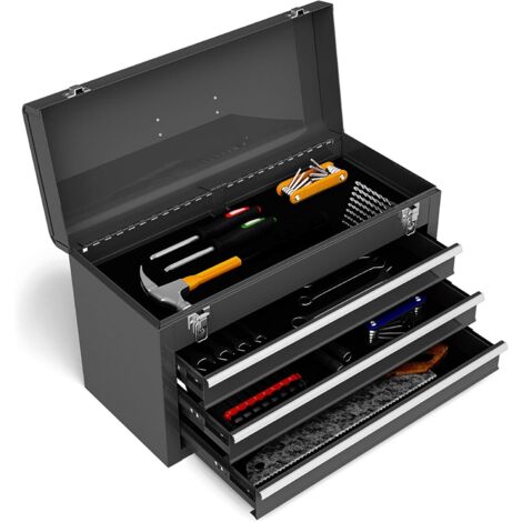 COSTWAY Cassetta Portautensili, Valigetta per Attrezzi con 3 Cassetti + Vassoio, 52 x 21,5 x 30 cm (Nero)