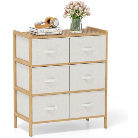 COSTWAY Cassettiera a 6 Cassetti in Bambù, Torre di Stoccaggio con Cassetti in Tessuto Pieghevoli e Ripiano Superiore, Organizzatore Verticale per Soggiorno Corridoio, 66x35x78,5 cm