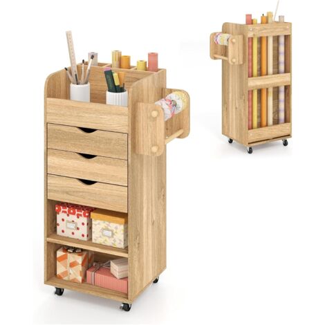COSTWAY Cassettiera con 3 Cassetti e Mensole, Armadietto con Ruote, Ideale per Camera da Letto Bagno Cucina, 48 x 33 x 86 cm (Naturale)