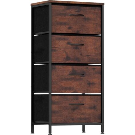 COSTWAY Cassettiera con 4 Cassetti, Torre Portaoggetti in Tessuto con Piano in Legno e Maniglie, Struttura Metallica, Comò per Ingresso, Soggiorno e Armadio (Marrone)