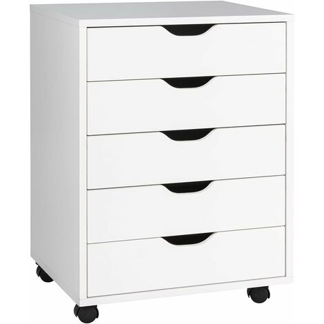 COSTWAY Cassettiera da Ufficio con 5 Cassetti e Ruote, Mobiletto Multiuso per Documenti e Cosmetici, Comodino con Ruote per Camera da letto Studio Ufficio e Soggiorno (Bianco)