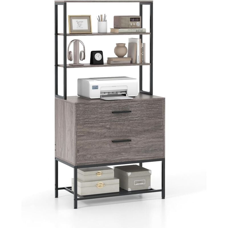 COSTWAY Cassion Bureau avec Bibliothèque 3 Niveaux, Supports Imprimantes, Meuble Rangement Bureau pour Lettre A4 Légale, Caisson de Rangement pour