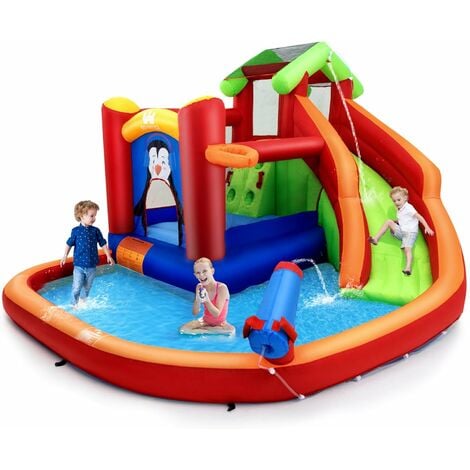 EASYCOMFORT Castello Gonfiabile per Bambini con Scivolo, Trampolino,  Piscina e Parete da Arrampicata, 333x280x210cm