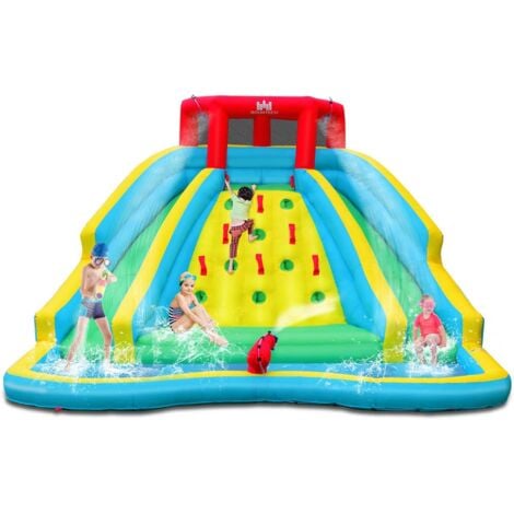 COSTWAY Castello Gonfiabile per Bambini, Parco Acquatico Gonfiabile con 2 Scivoli, Piscina, Parete di Arrampicata, Cannone, Borsa di Trasporto e Kit di Riparazione, 452x362x228 cm (Senza Soffiatore)
