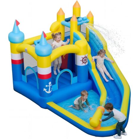 COSTWAY Castello Gonfiabile per Bambini,con Piscina Splash,Cannone d'Acqua,3-12 Anni