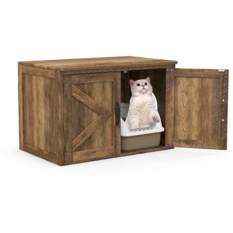 COSTWAY Cat Litter Box Enclosure Hidden Cat Washroom Furniture