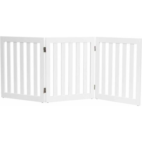 COSTWAY Cerca de Madera 60 cm Plegable para Mascotas Cerca Amplia Extra Giratoria a 360°, Barrera Expandible (3 Paneles Blanco)