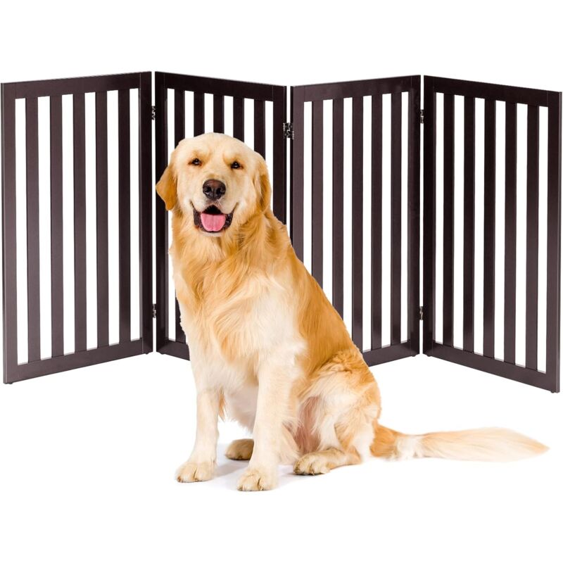 

Cerca de Madera Plegable para Mascotas, Barrera para Perros con 4 Paneles y Almohadillas Antideslizantes, Barrera Amplia Giratoria a 360°(Marrón)