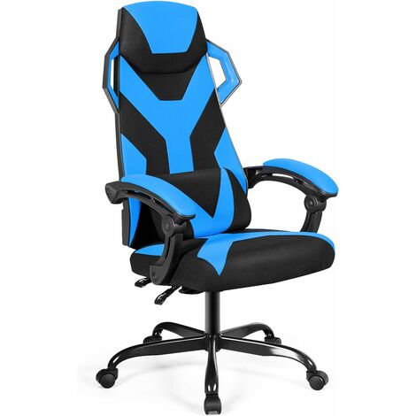 COSTWAY Chaise de Bureau/Chaise Gamer- Inclinable à 90°-135° Racing Chaise Gamer Roulant Pivotant Hauteur Réglable Bleu