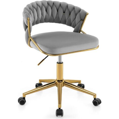 COSTWAY Chaise de Bureau, Design Élégant, Fauteuil Ergonomique Pivotante, Réglable en Hauteur, Chaise Rembourrée avec Dossier Tissé, Capacité 150 kg, pour Bureau, Chambre, Salon (Gris)