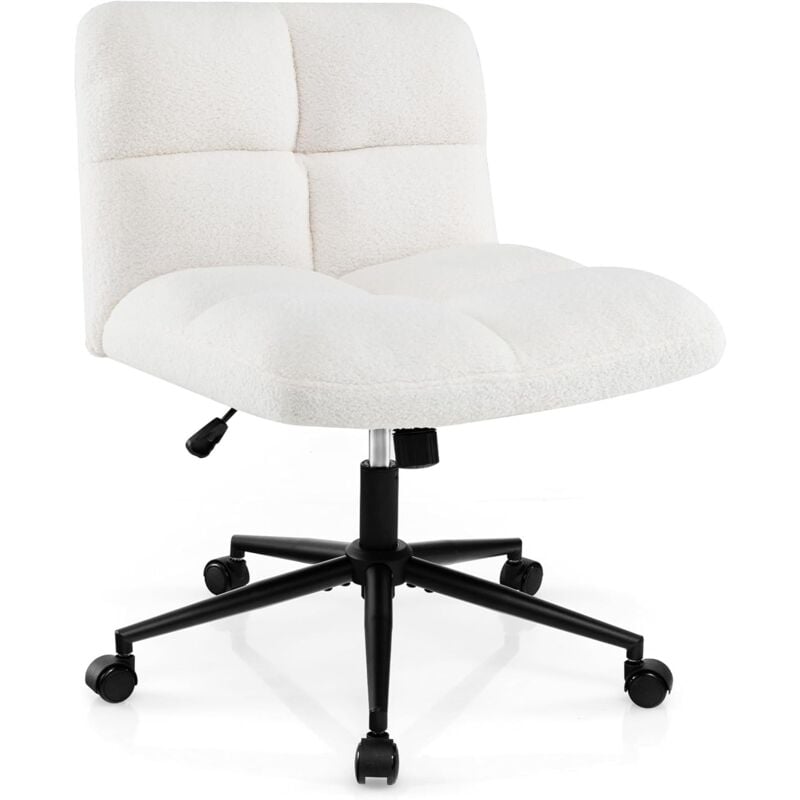 Chaise de Bureau en Imitation Laine d'agneau, Chaise sans Accoudoirs à roulettes avec Assise Large, Hauteur Réglable, Charge 160 kg, Chaise Pivotante