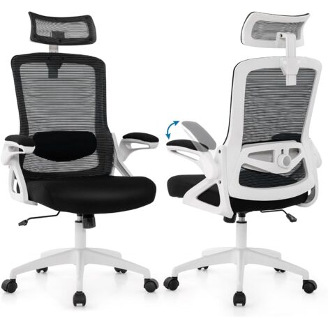 Costway – Chaise de bureau ergonomique avec soutien lombaire ajustable – Dossier basculant en maille – Appuie-tête et accoudoirs réglables – 150 kg