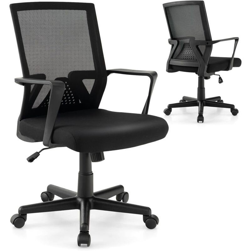 Costway - Chaise de Bureau Ergonomique, Chaise de Travail avec Soutien Lombaire et Dossier à Bascule, Pivotante en Maille avec Accoudoirs, pour