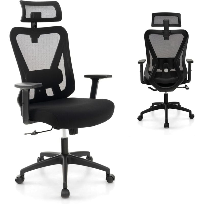 Chaise de Bureau Ergonomique, Fauteuil Bureau Pivotant Réglable en Hauteur, Dossier à Bascule de 90° à 120°, Maille Respirante, Support Lombaire,