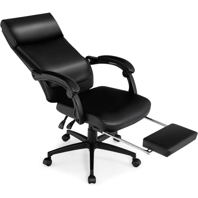 Costway - Chaise de Bureau Ergonomique Inclinable Pivotant Réglable en Hauteur avec roulettes Appuie-Tête Accoudoir Repose-Pieds, Inclinaison de
