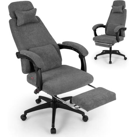 COSTWAY Chaise de Bureau Pivotante, Chaise de Travail Réglable en Hauteur avec Repose-Pied Rétractable, Dossier Haut Inclinable, Fauteuil Ergonomique avec Appui-tête et Soutien Lombaire, Gris
