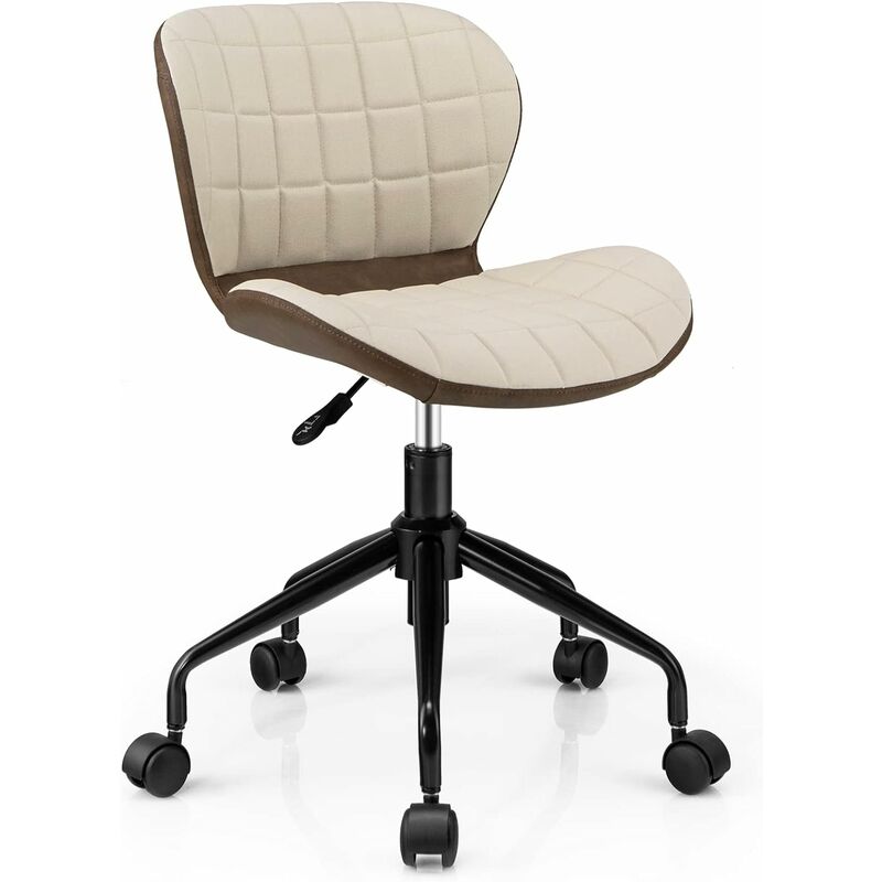 Costway - Chaise de Bureau à Roulette Pivotant Réglable en Hauteur Ergonomique, Surface en Cuir pu, Marron