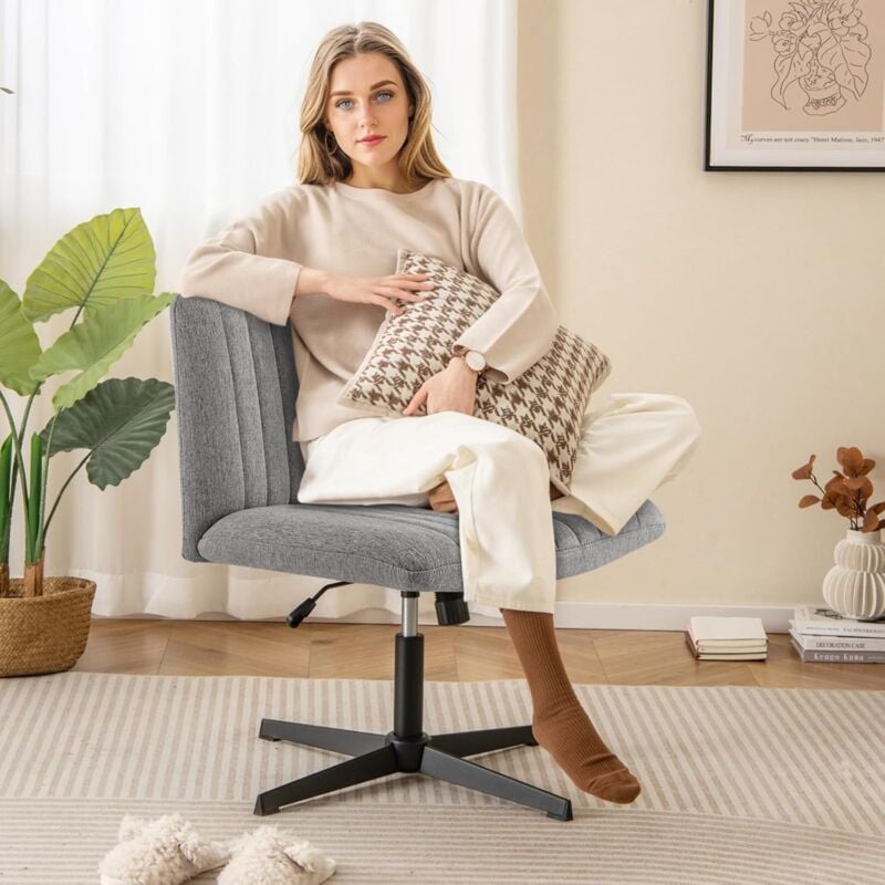 Chaise de Bureau sans Accoudoirs avec Siège Rembourré Large, Bascule à 120°, Hauteur Réglable, Chaise Pivotante à Dossier Moyen, pour Chambre, Salon,