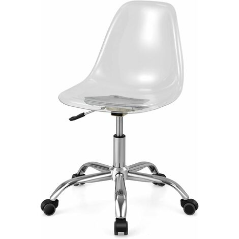 COSTWAY Chaise de Bureau Transparente Style Scandinave, Chaise Pivotante à roulettes Moderne en Acrylique avec Base Chromée Hauteur Réglable 42-52,5 cm
