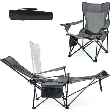 Chaise de camping pliante Gris-Bleu Chaise de pêche pliante avec porte- gobelet & sac de transport Chaise de camping pliante Gris-Bleu Chaise de pêche pliante avec porte- gobelet & sac de transport