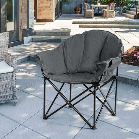 COSTWAY Chaise de Camping Pliante Surdimensionnée avec Coussin Rembourré,Porte-gobelet,Sac de Transport