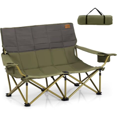 COSTWAY Chaise de Camping Surdimensionnée, Chaise de Pique-Nique Portable à 2 Places, Chaise de Plage avec Porte-gobelet et Sac de Transport, Charge 300 KG (Vert,149 x 70 x 80 cm)