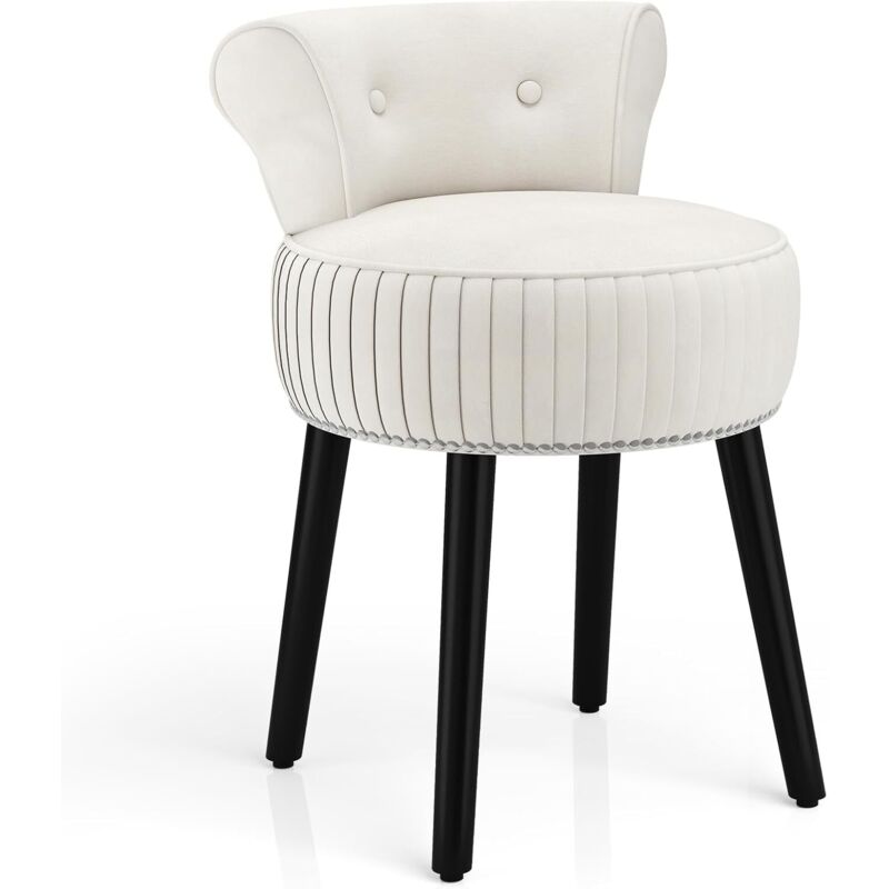 COSTWAY Chaise de Coiffeuse en Velours, Tabouret Coiffeuse avec Dossier, Pieds en Bois dHévéa, Patins Réglables, Tabouret de Maquillage, Dossier Bas