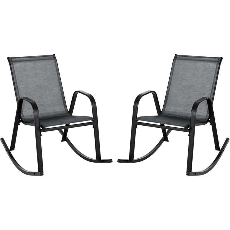 Chaise de Jardin à Bascule Lot de 2, Fauteuil à Bascule avec Accoudoirs, Cadre en Métal, Rocking Chair Ergonomique pour Jardin, Piscine, 91 x 62 x 86