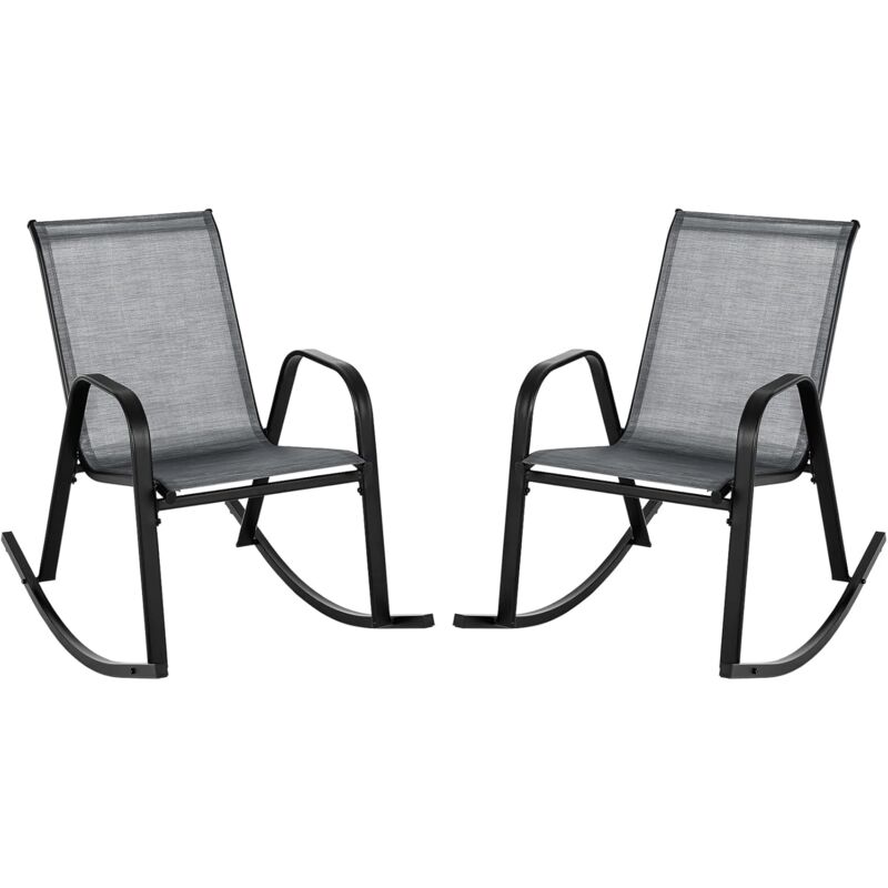 Chaise de Jardin à Bascule Lot de 2, Fauteuil à Bascule avec Accoudoirs, Cadre en Métal, Rocking Chair Ergonomique pour Jardin, Piscine, 91 x 62 x 86