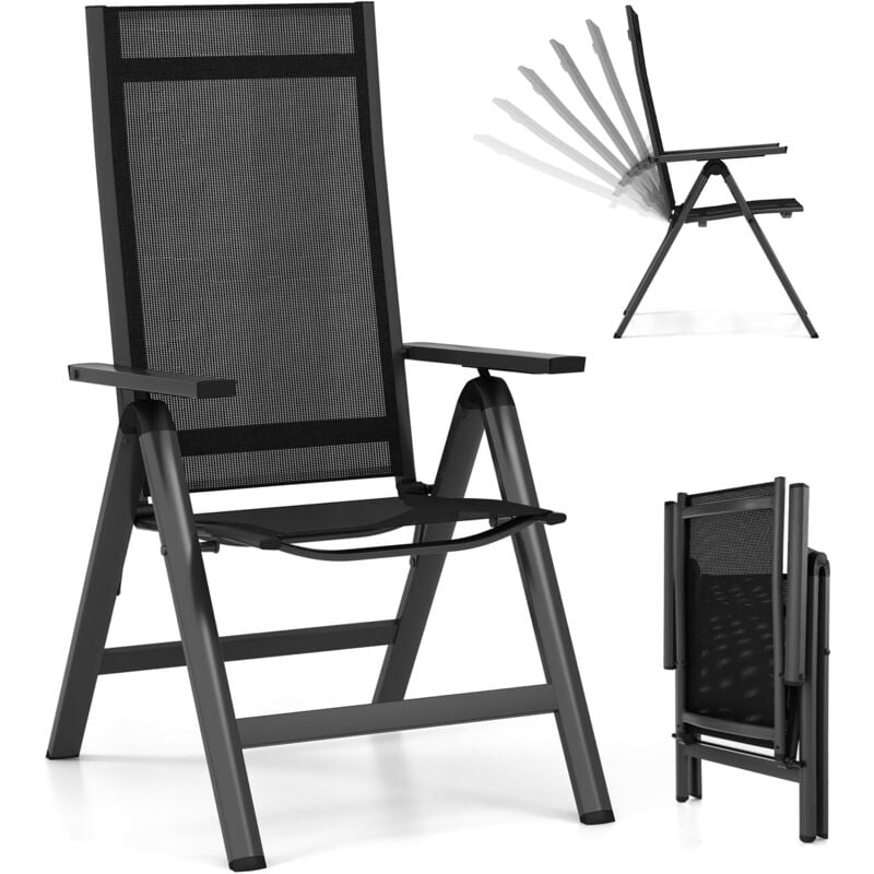 Lot de 2 Chaises de Jardin Pliantes en Alliage d'Aluminium et Tissu Respirant, Fauteuil d'Extérieur avec Dossier Réglable en 7 Positions, Chaise de
