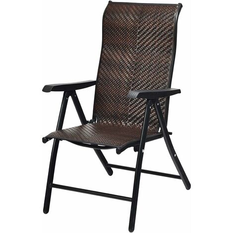 COSTWAY Chaise de Jardin Pliante en Rotin, Fauteuil d’Extérieur avec Dossier Réglable et Cadre en Métal, Chaise de Salle à Manger pour Patio, Terrasse, Balcon, Marron (1, 58 x 69 x 112 cm)