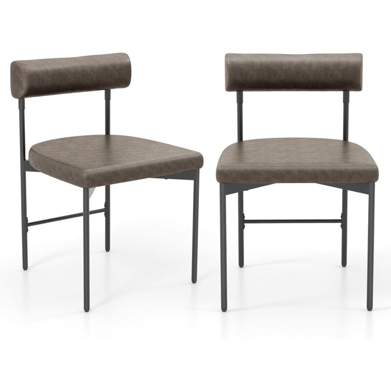 Costway - Chaise de Salle à Manger Lot de 2, Chaise de Cuisine Cuir, Dossier Incurvé Rembourré, Siège en u, Pieds en Métal, sans Accoudoirs, pour