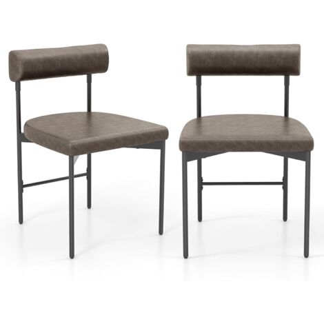 COSTWAY Chaise de Salle à Manger Lot de 2, Chaise de Cuisine Cuir, Dossier Incurvé Rembourré, Siège en U, Pieds en Métal, sans Accoudoirs, pour Salle à Manger, Salon