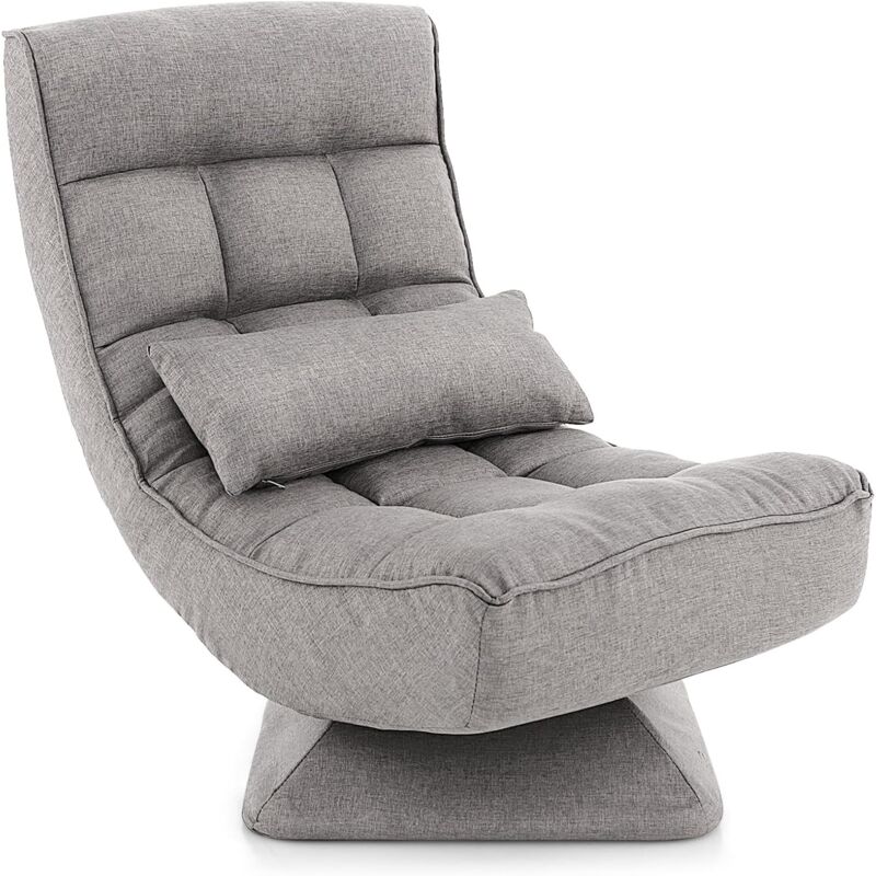 Costway - Chaise de Sol Pliable Réglable à 5 Positions, Fauteuil Rembourré Pivotante, avec Oreiller Lombaire, Fauteuil de Salon pour Méditer, Lire,