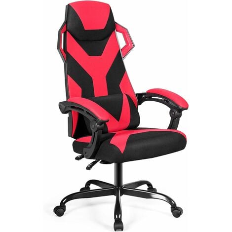 COSTWAY Chaise Gamer Massage- Inclinable à 90°-135° Racing Chaise Gamer Roulant Pivotant Hauteur Réglable Rouge