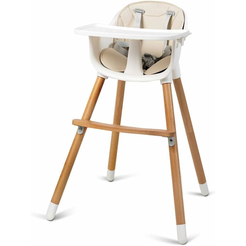 Chaise Haute Bébé Convertible2 en 1 Forme-A Stable HauteurRéglable avec Coussin Amovible,Repose-Pieds et Plateau pour Bébé 6 Mois-3Ans Charge 15KG