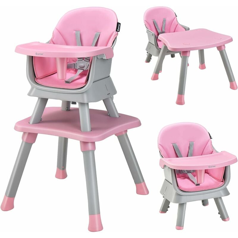 Costway chaise haute bébé pliable avec hauteur réglable,chaise de repos  evolutive avec repose-pieds,dossier,3 angles inclinables,double plateau  amovible pour tout-petits de 6-36 mois-beige - Conforama