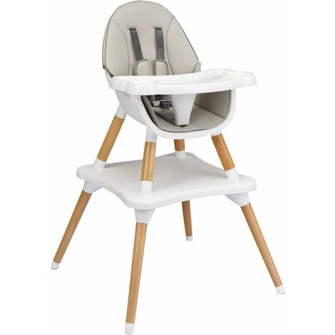 Costway – Chaise haute bébé 4 en 1 convertible – Plateau réglable – Coussin amovible – Repose-pieds – Pour enfants 6 mois à 3 ans – Charge 15kg – Gris - Mois-3Ans