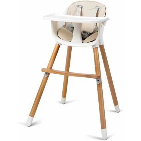 Costway – Chaise haute bébé convertible 2 en 1 – Hauteur réglable – Coussin amovible – Repose-pieds et plateau – Charge max 15kg – Pour 6 mois à 3 ans