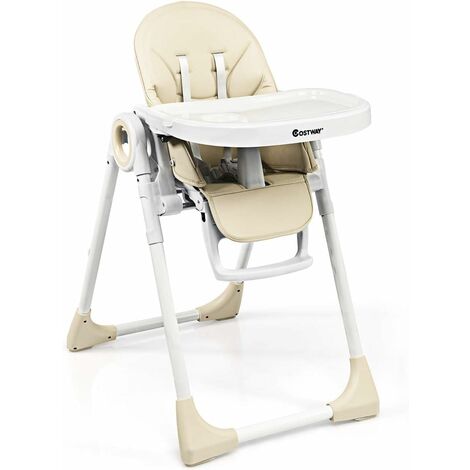 Costway – Chaise haute bébé évolutive pliable 2 en 1 – Hauteur réglable 7 positions – Ceinture de sécurité 5 points – Facile à nettoyer – Charge 20kg – Beige
