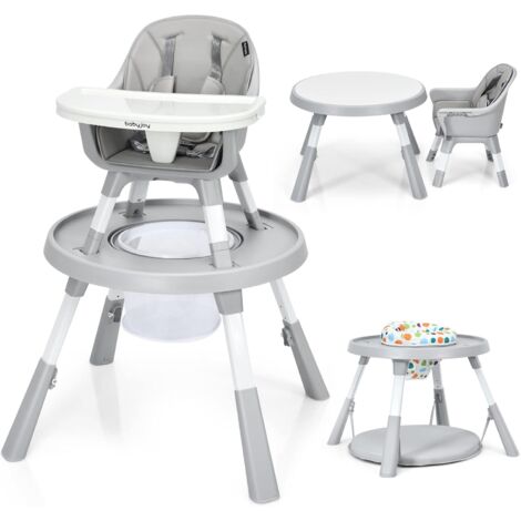 COSTWAY Chaise Haute pour Bébé Evolutif 6-en-1 Ensemble Table et Chaise Hauteur Réglable avec Plateau et Panier de Rangement, pour Enfant 6-36 Mois, Charge Maximale 25 kg, Gris