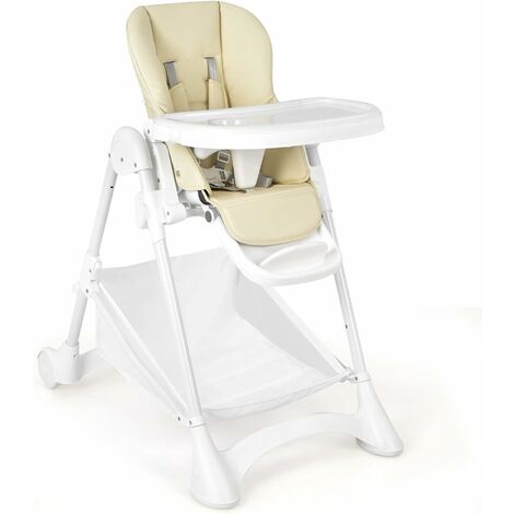 COSTWAY Chaise Haute pour Bébés avec Assis Réglables de 105° à 165° de la Naissance à 3 ans Beige/Gris